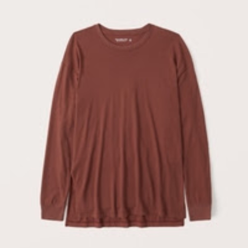 Abercrombie Women's Long-Sleeve Oversized Boyfriend Tee- Small - Brown